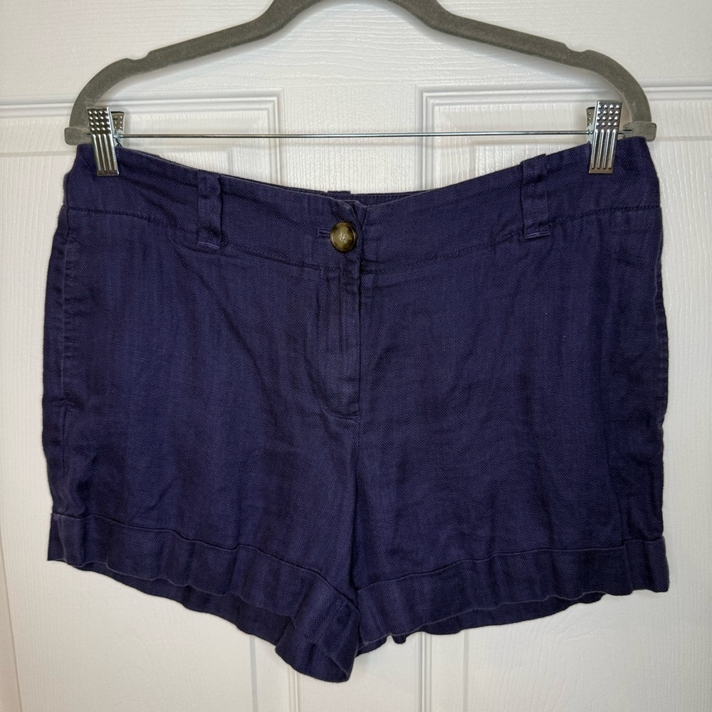 LOFT Navy Blue Shorts 100% Linen Size 6 GUC
